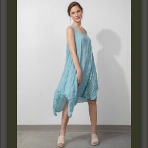 LIV for Habitat Dipped Hem Calypso Aqua Stripe Dress XS Artsy Lagenlook